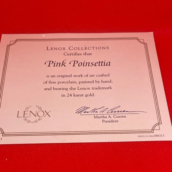 LENOX 2001 Porcelain Pink Poinsettia Flower Sculpture In Box With Certificate - Picture 4 of 5